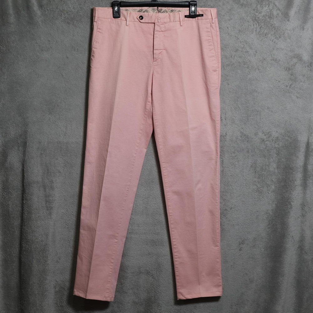 PT Torino PT01 Pants Mens 35x32.5 Pink Slim Fit Stretch Chino Micro Dot Pleated